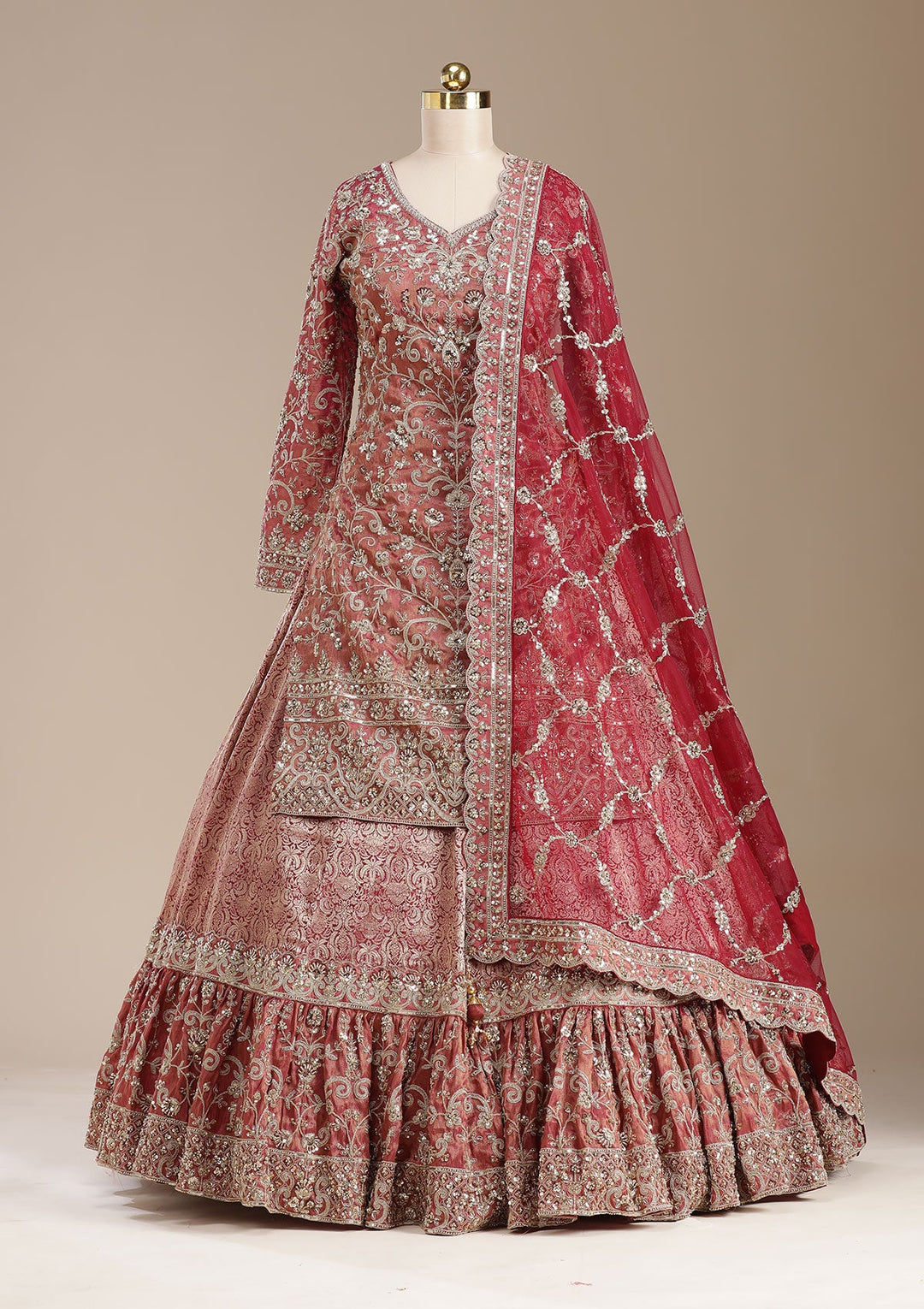 Maroon Cording Brocade Readymade Lehenga-koskii