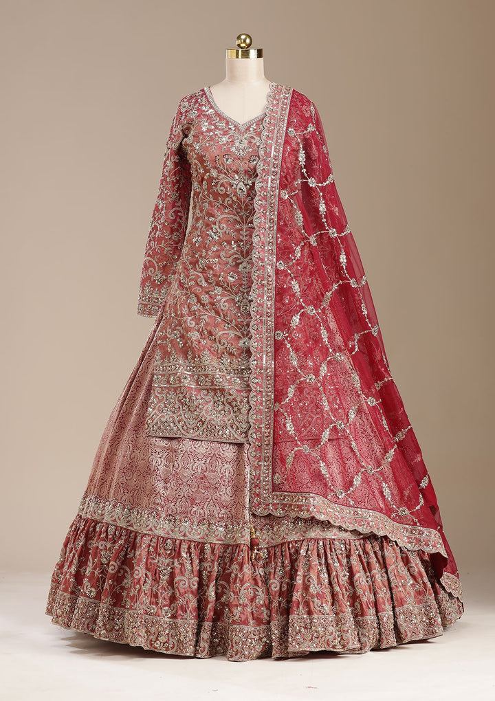 Maroon Cording Brocade Readymade Lehenga-koskii