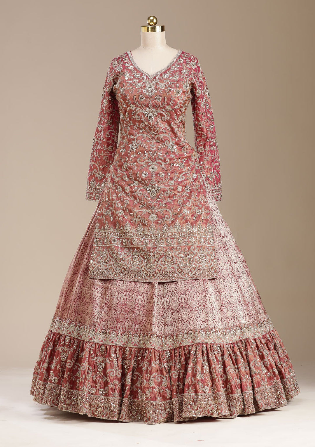 Maroon Cording Brocade Readymade Lehenga-koskii