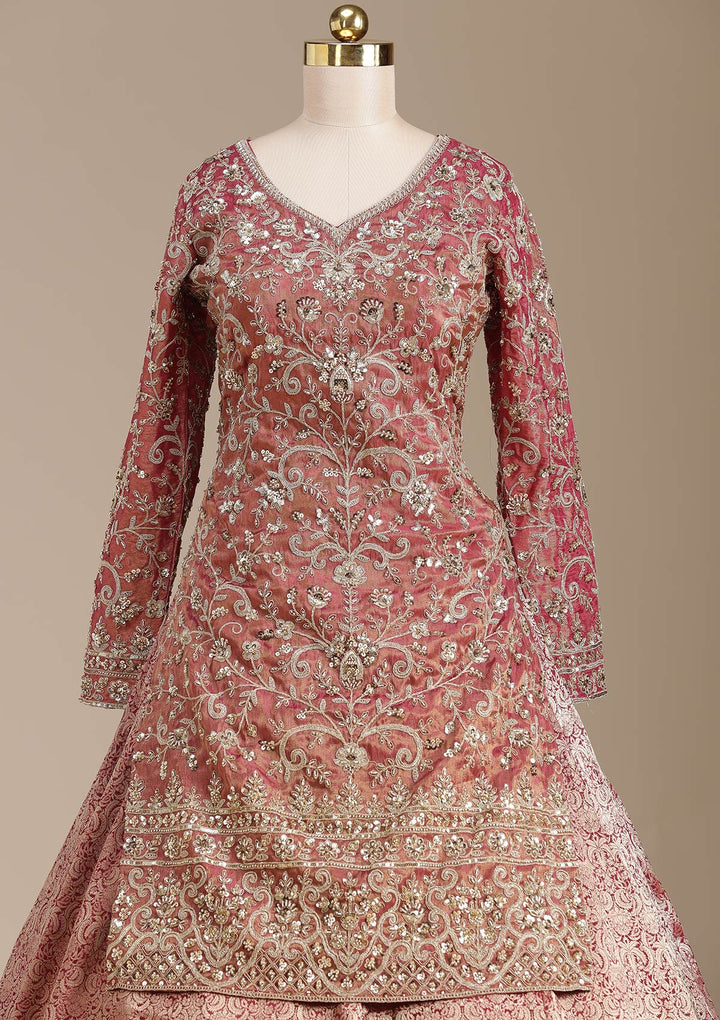 Maroon Cording Brocade Readymade Lehenga-koskii