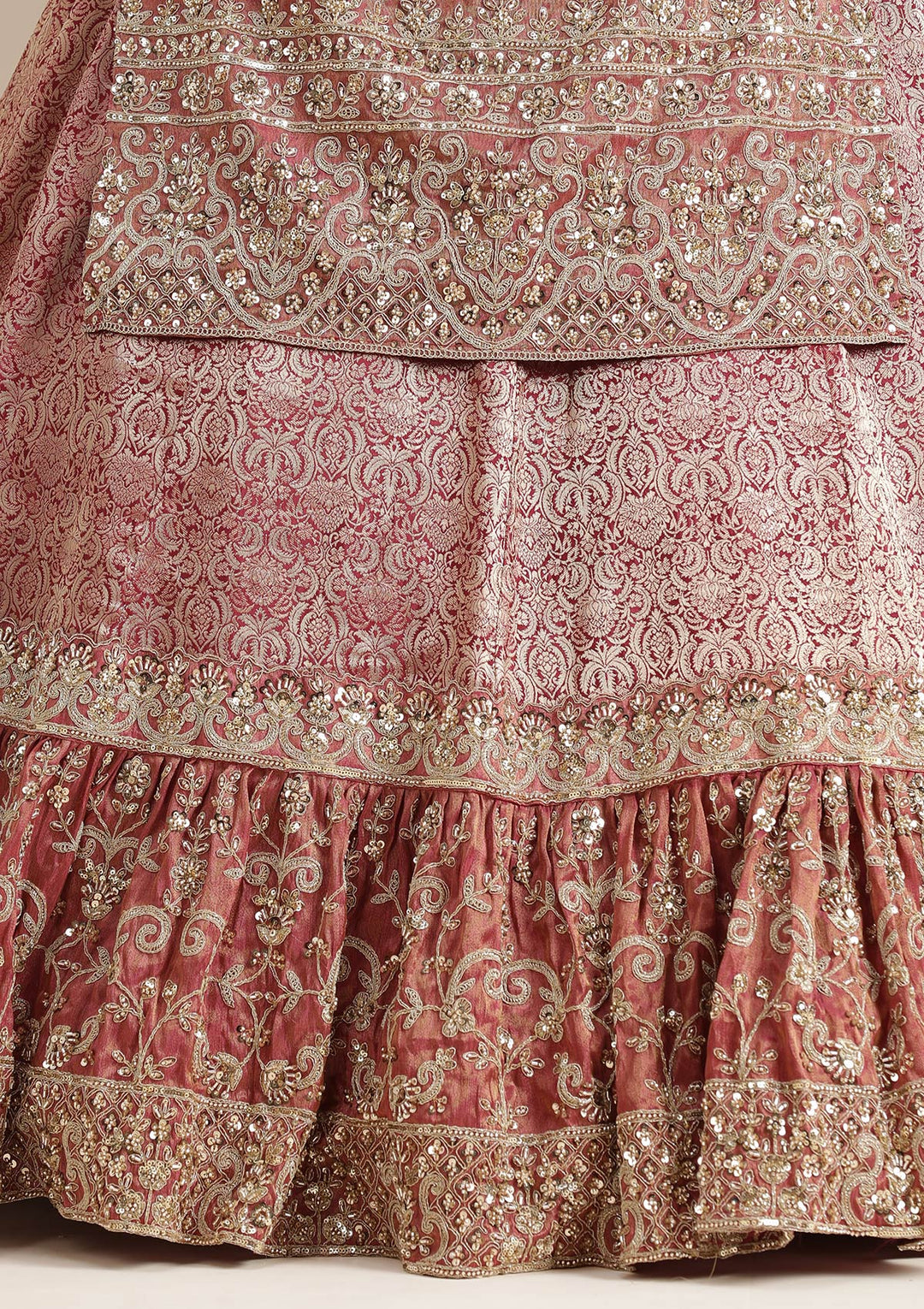 Maroon Cording Brocade Readymade Lehenga-koskii