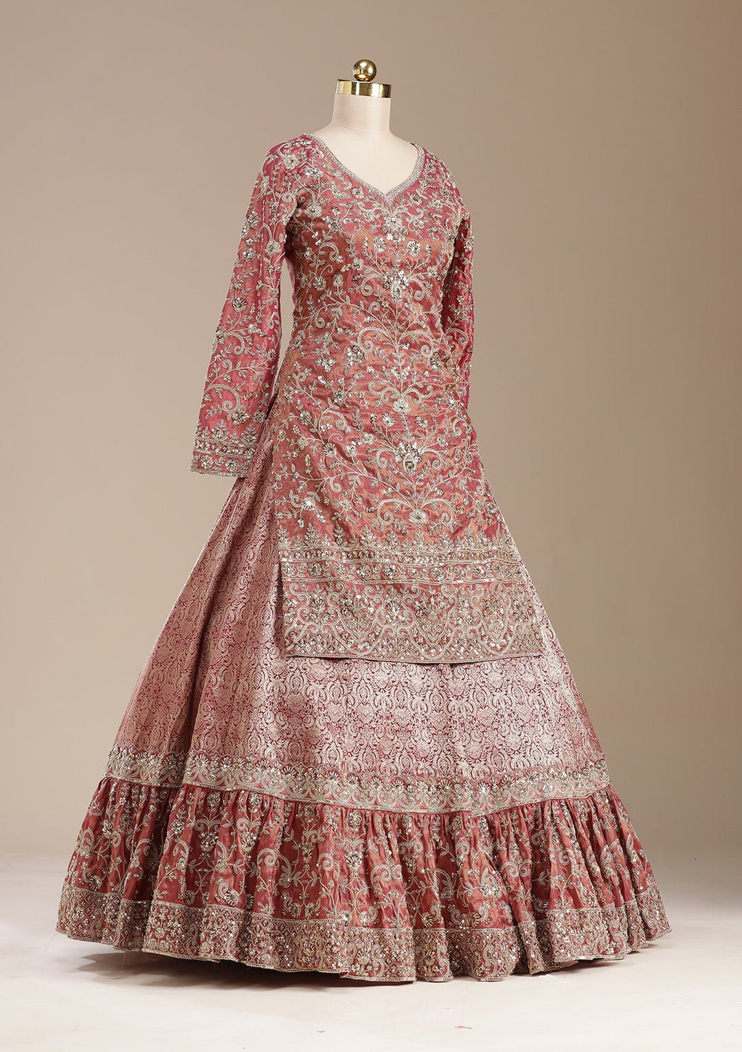 Maroon Cording Brocade Readymade Lehenga-koskii