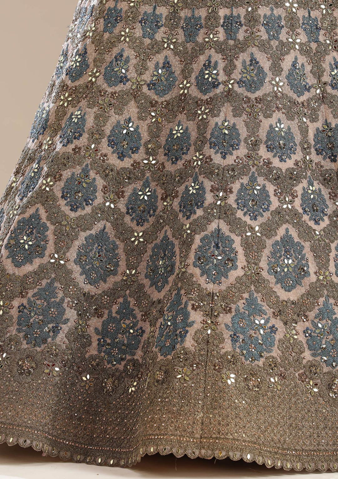 Beige Cording Net Readymade Lehenga-koskii