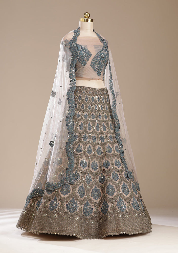 Beige Cording Net Readymade Lehenga-koskii