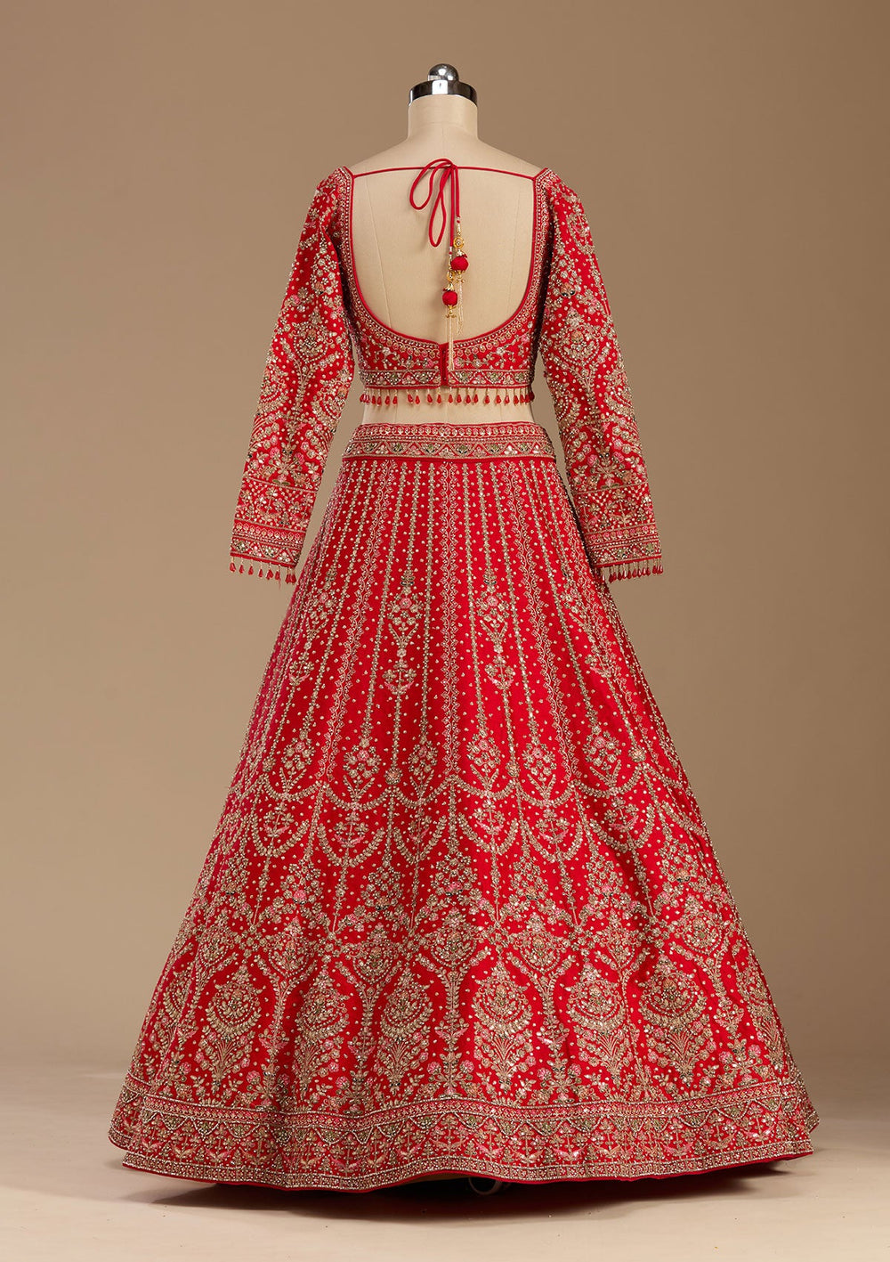 Red Stonework (Gold) Raw Silk Readymade Lehenga-koskii