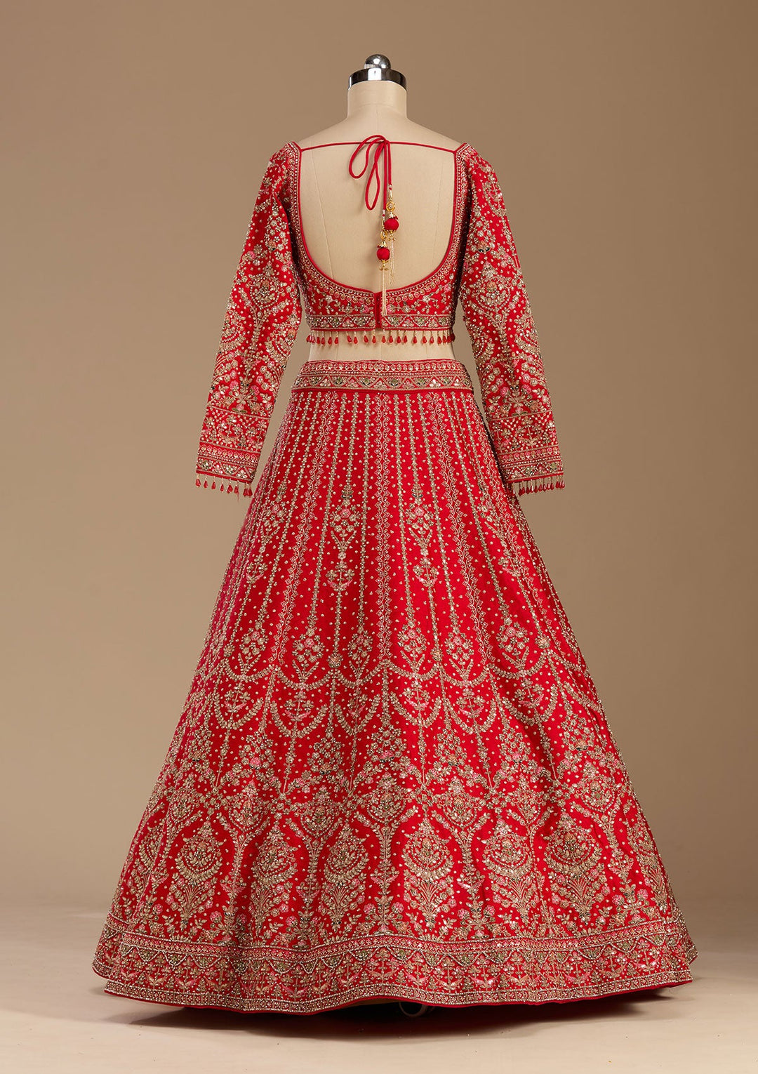Red Stonework (Gold) Raw Silk Readymade Lehenga-koskii