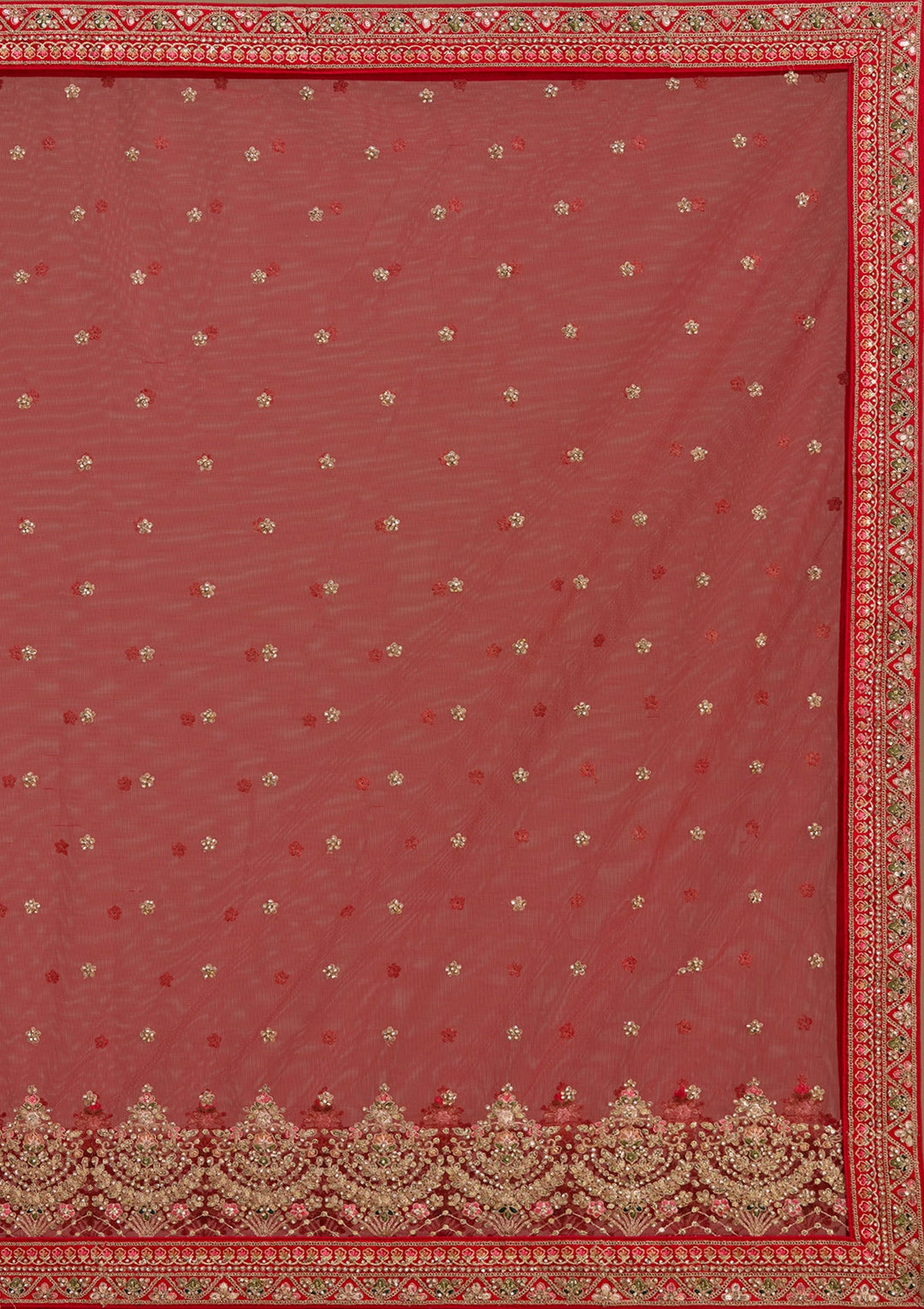 Red Stonework (Gold) Raw Silk Readymade Lehenga-koskii