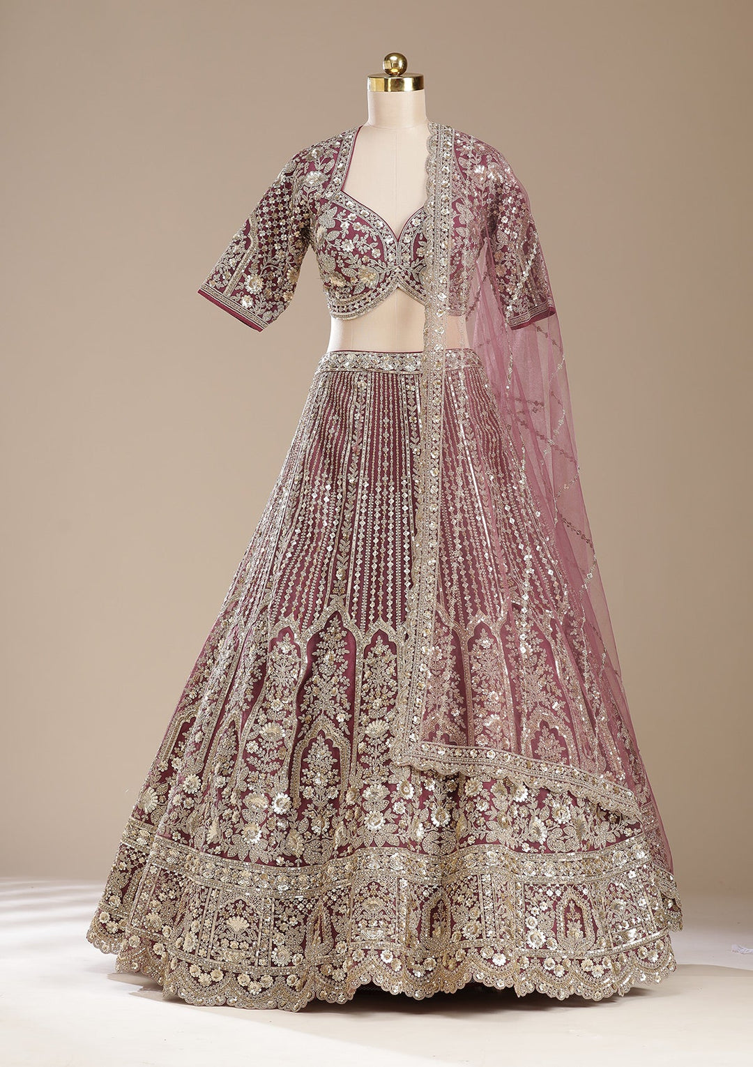 Onion Pink Sequins Net Readymade Lehenga-koskii