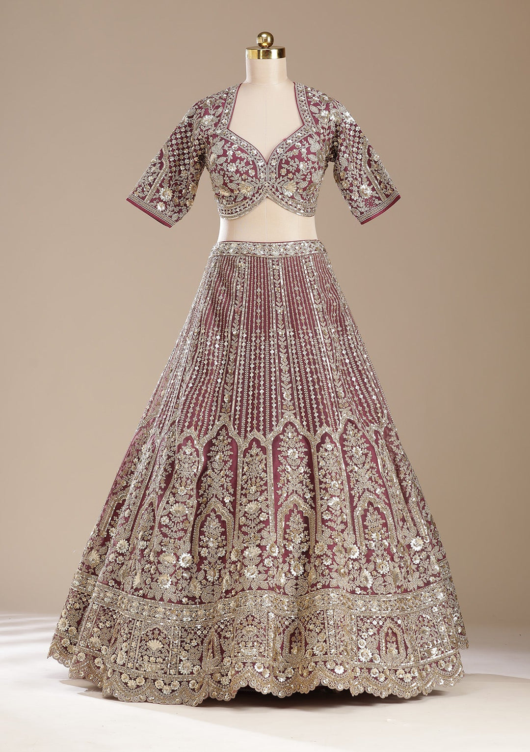 Onion Pink Sequins Net Readymade Lehenga-koskii