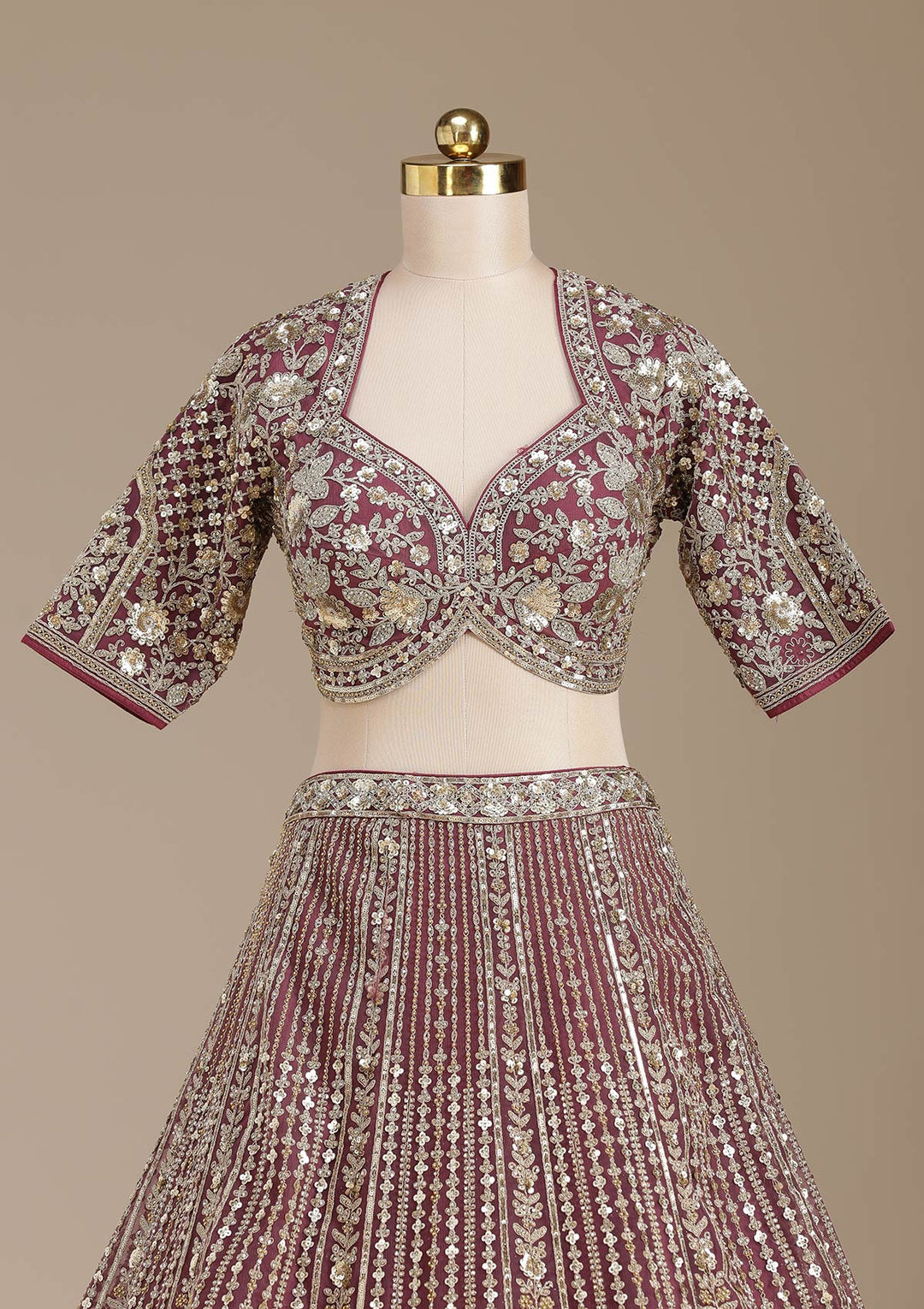 Onion Pink Sequins Net Readymade Lehenga-koskii