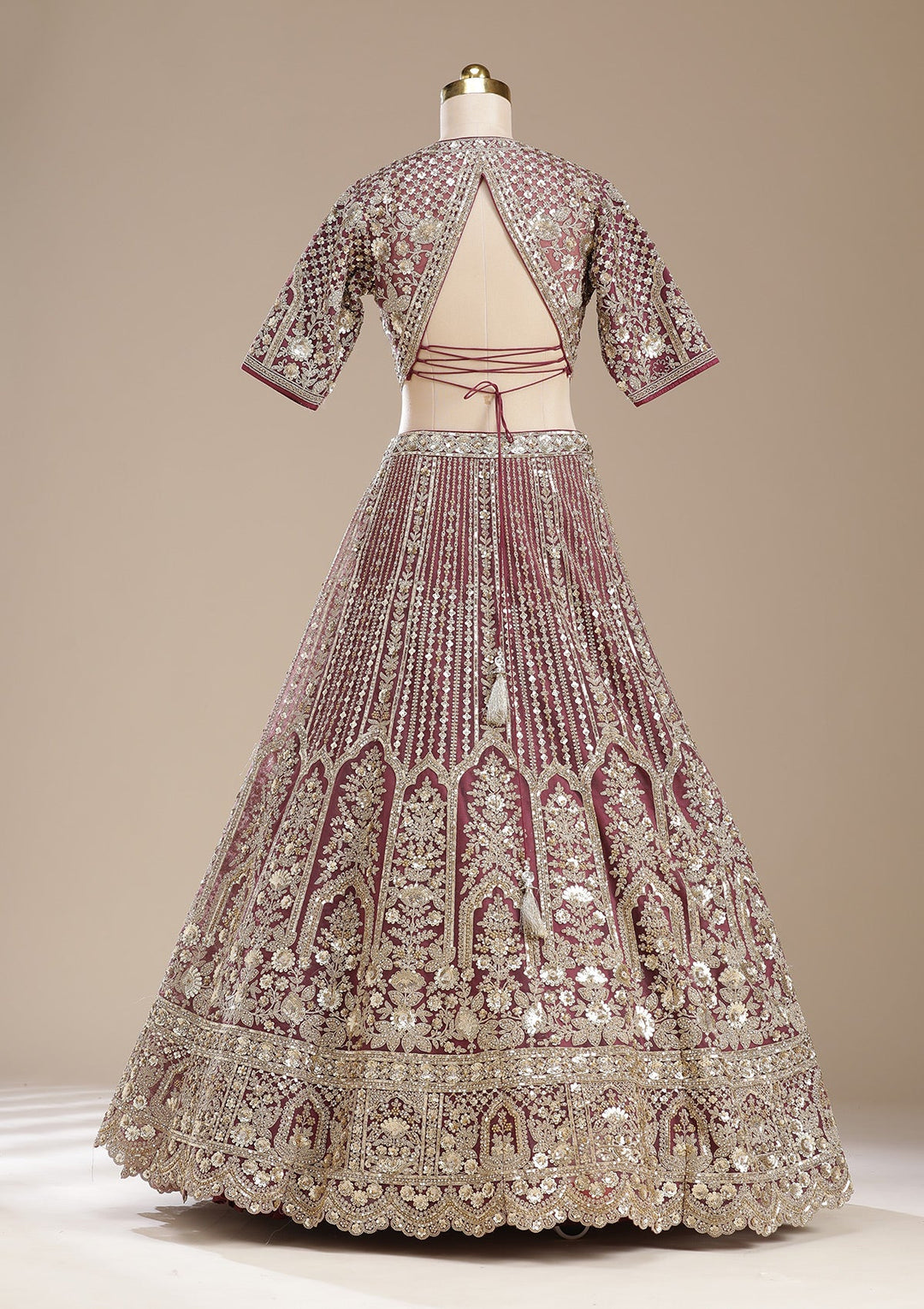 Onion Pink Sequins Net Readymade Lehenga-koskii