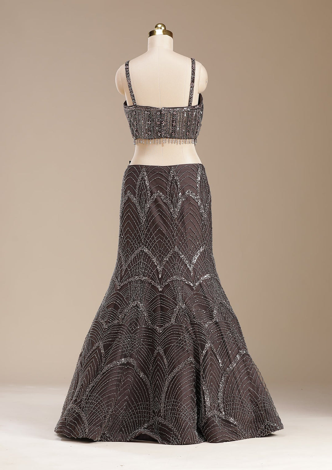 Brown Cutdana Net Readymade Lehenga-koskii