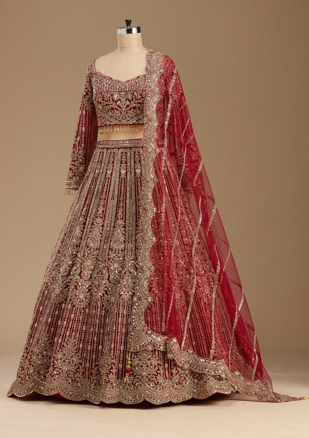 Maroon Sequins Net Readymade Lehenga-koskii