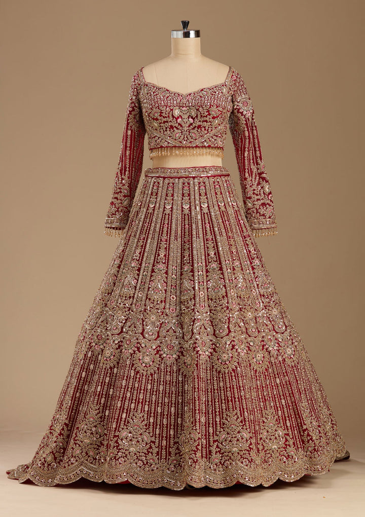 Maroon Sequins Net Readymade Lehenga-koskii