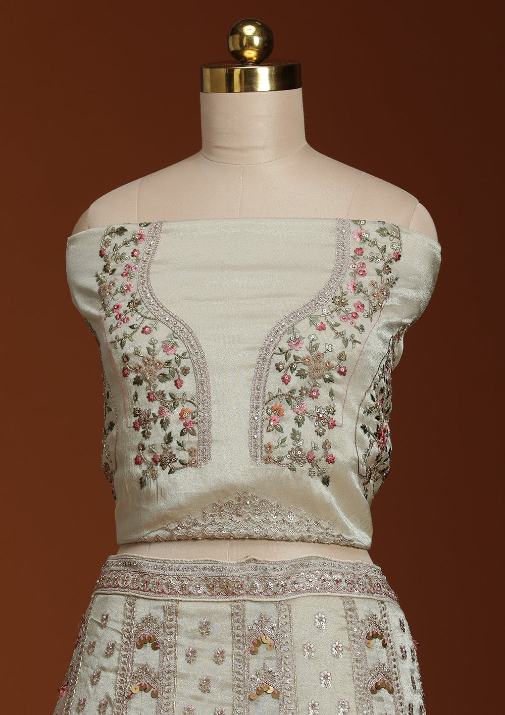 Wine Threadwork Organza Readymade Lehenga-koskii