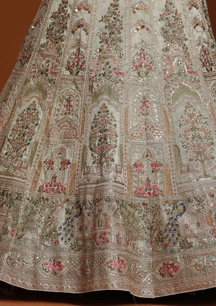 Wine Threadwork Organza Readymade Lehenga-koskii