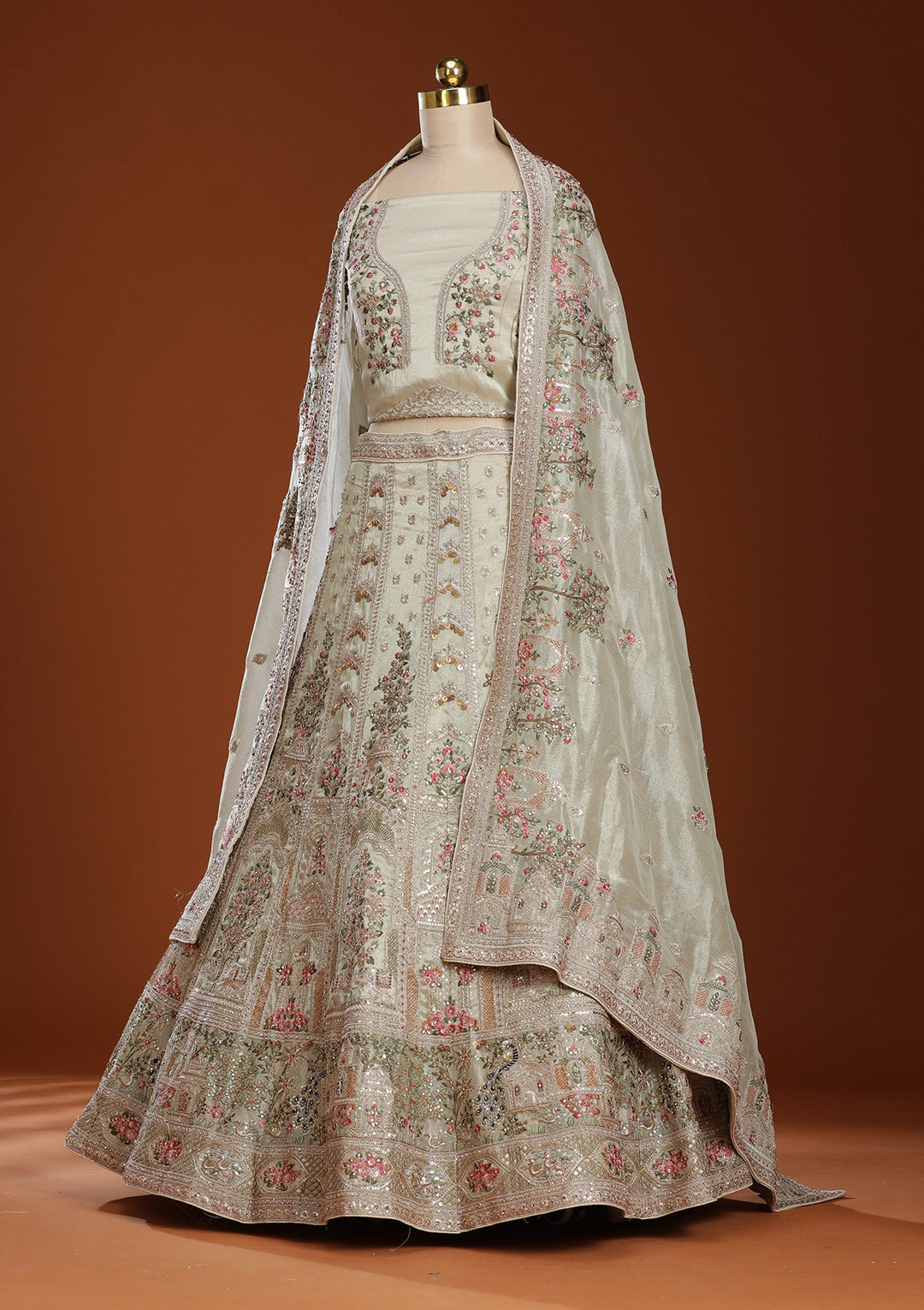 Wine Threadwork Organza Readymade Lehenga-koskii