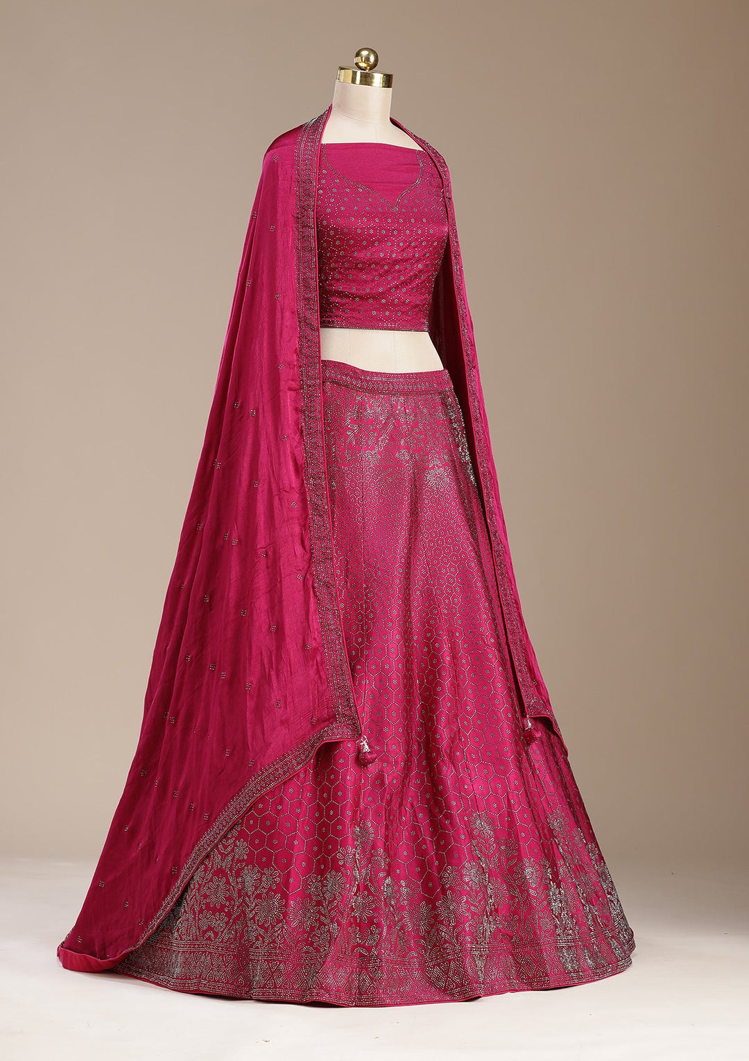 Rani Pink Sequins Semi Crepe Readymade Lehenga-koskii