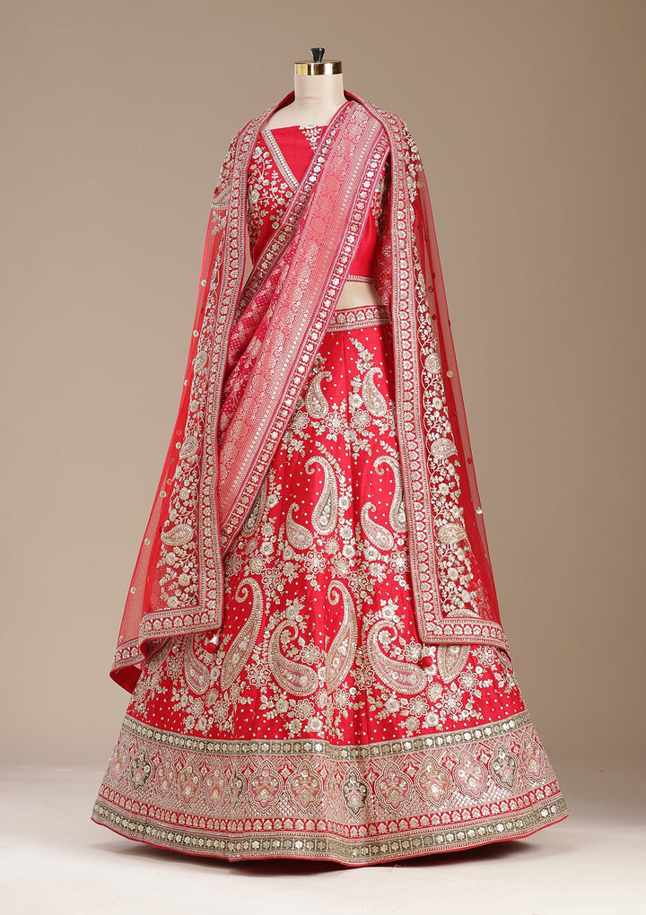 Red Cording Raw Silk Readymade Lehenga-koskii
