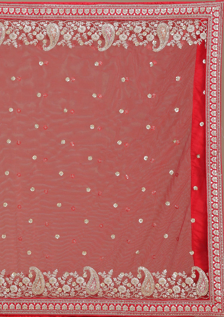 Red Cording Raw Silk Readymade Lehenga-koskii