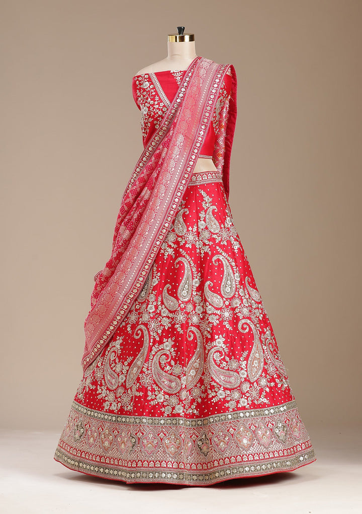 Red Cording Raw Silk Readymade Lehenga-koskii