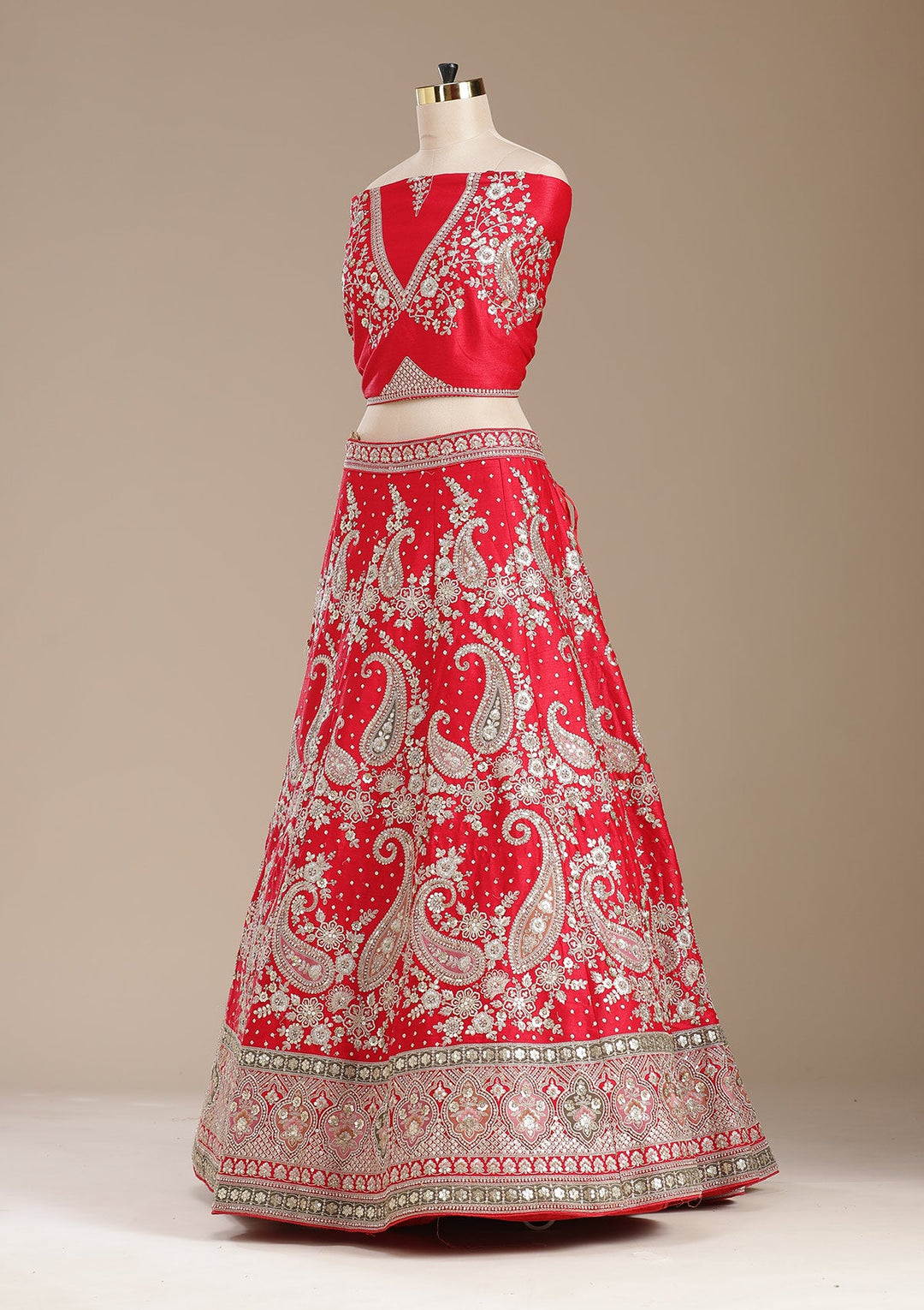 Red Cording Raw Silk Readymade Lehenga-koskii