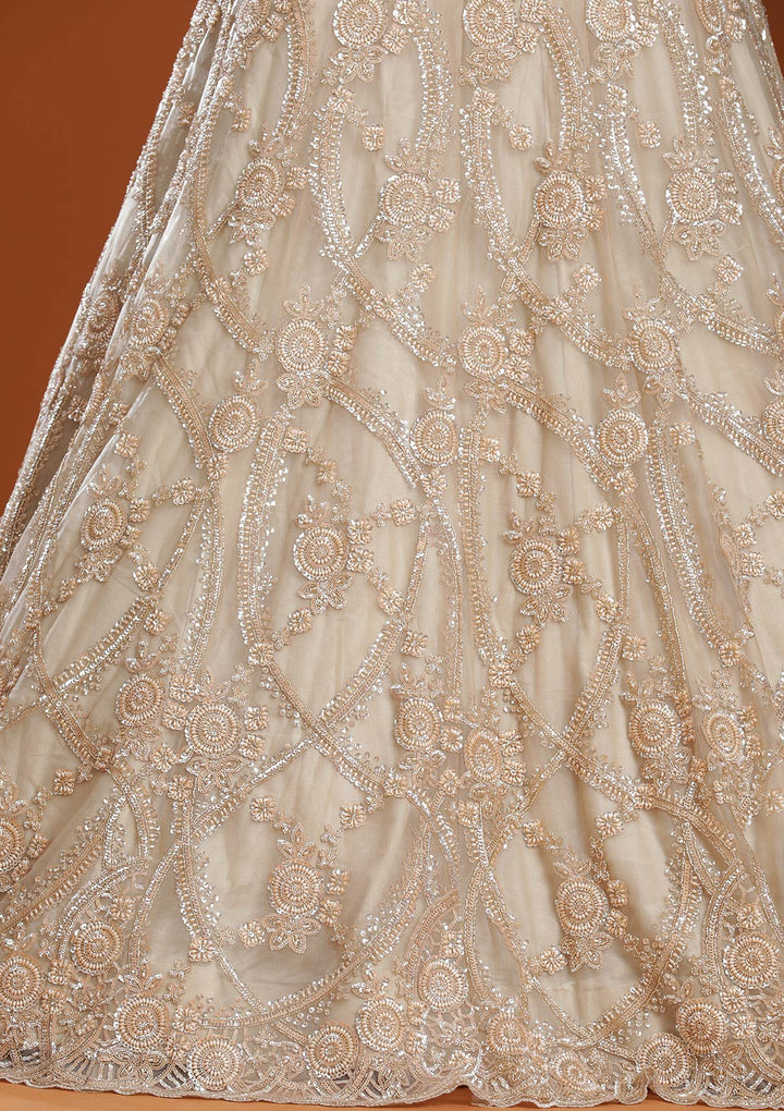Beige Cutdana Net Readymade Lehenga-koskii
