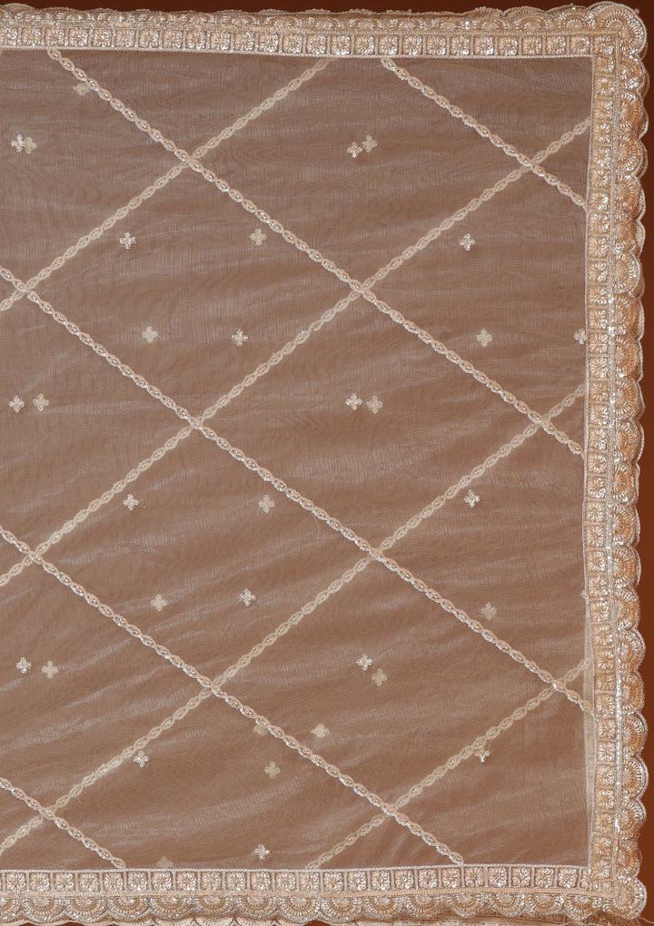 Beige Cutdana Net Readymade Lehenga-koskii