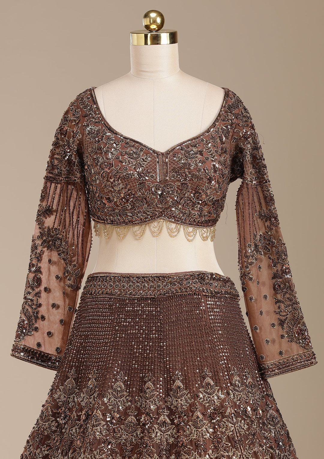 Copper Cutdana Net Readymade Lehenga-koskii