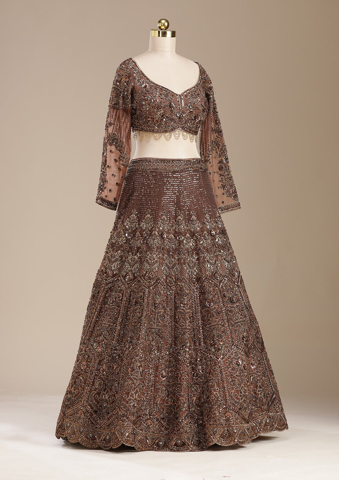 Copper Cutdana Net Readymade Lehenga-koskii
