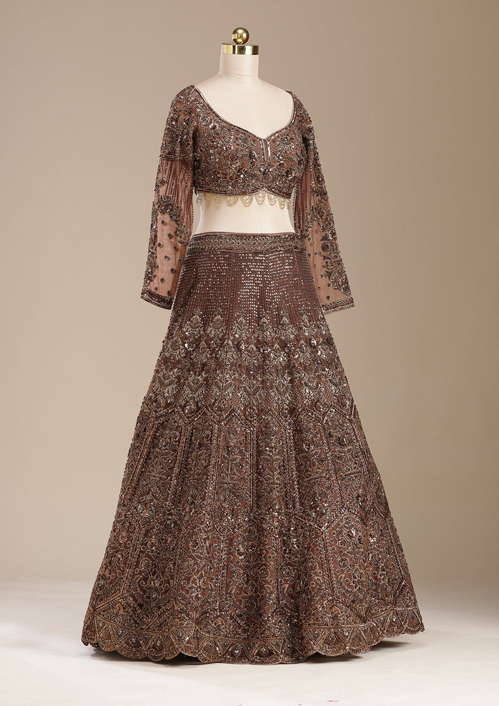 Copper Cutdana Net Readymade Lehenga-koskii
