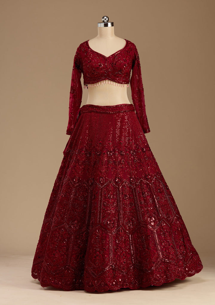 Maroon Cutdana Net Readymade Lehenga-koskii
