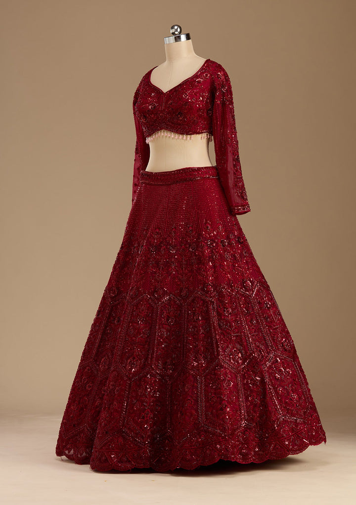 Maroon Cutdana Net Readymade Lehenga-koskii