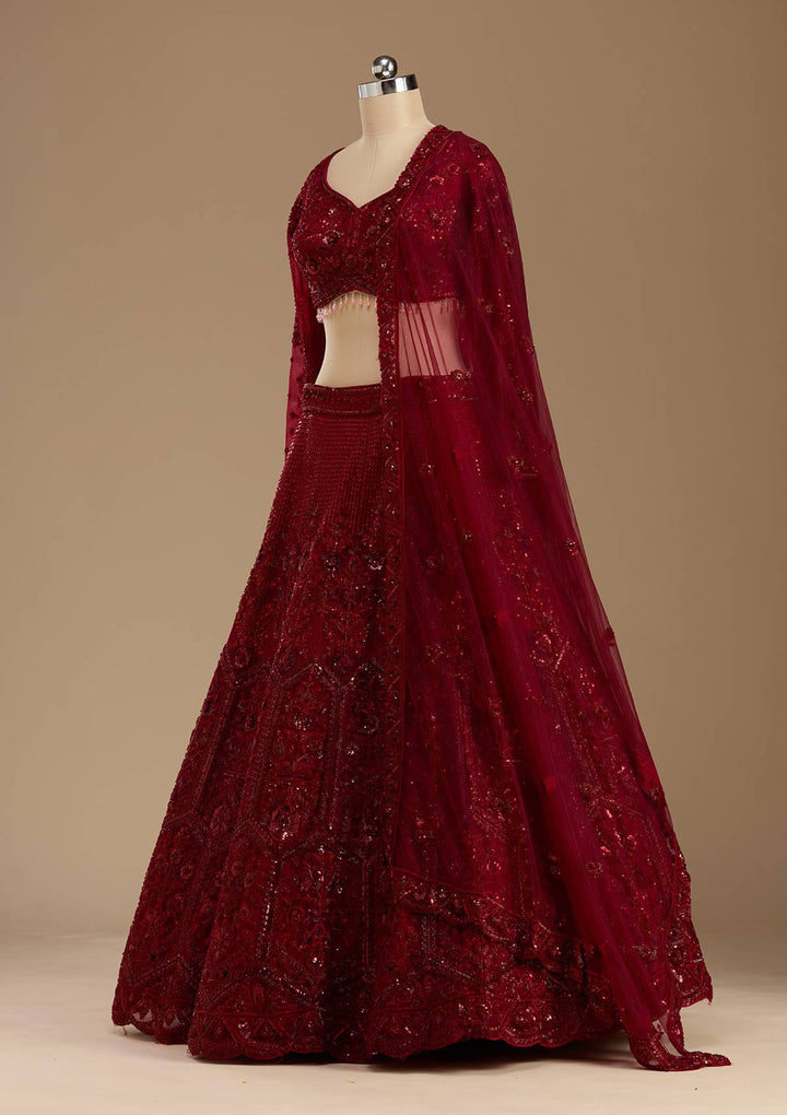 Maroon Cutdana Net Readymade Lehenga-koskii