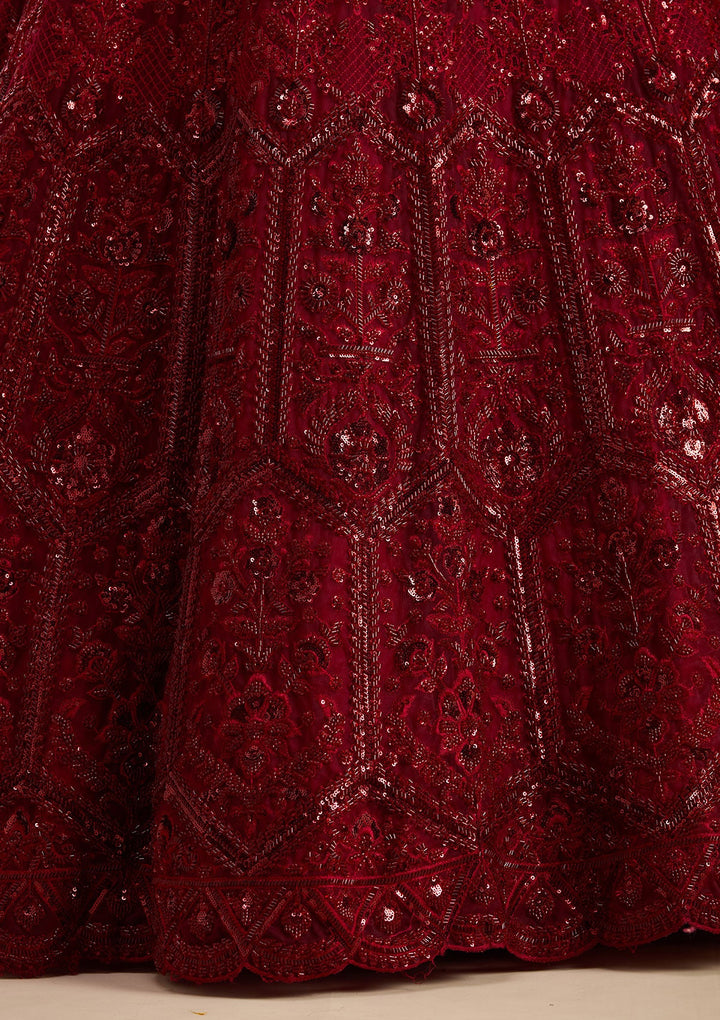 Maroon Cutdana Net Readymade Lehenga-koskii