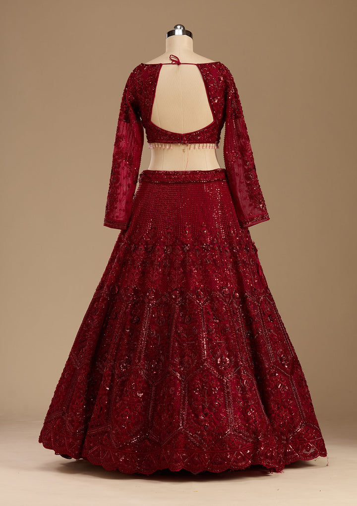 Maroon Cutdana Net Readymade Lehenga-koskii