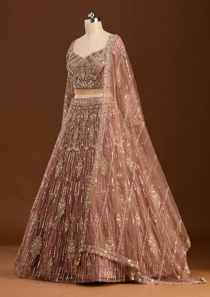 Brown Sequins Net Readymade Lehenga-koskii