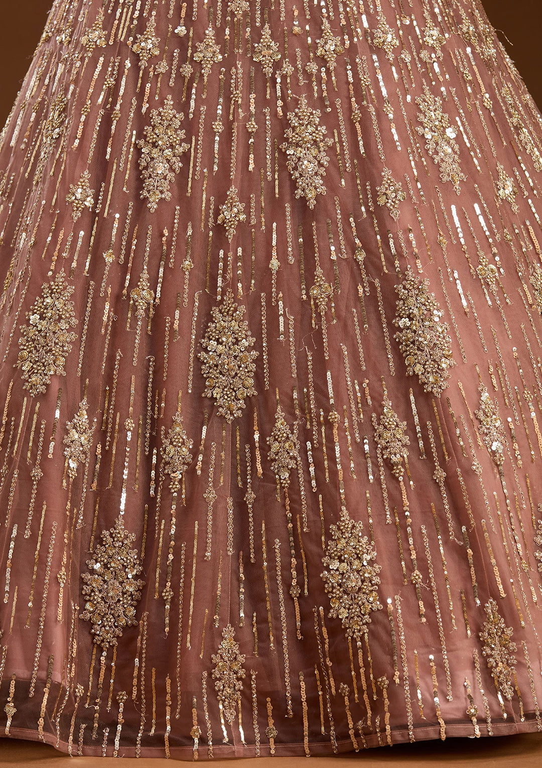 Brown Sequins Net Readymade Lehenga-koskii