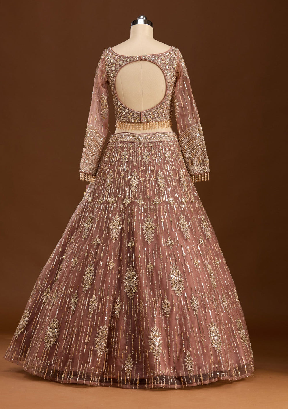 Brown Sequins Net Readymade Lehenga-koskii