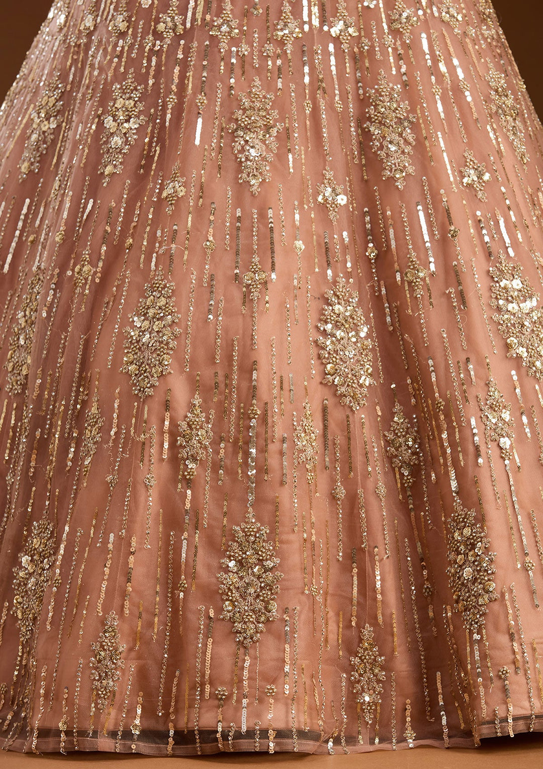 Peach Sequins Net Readymade Lehenga-koskii