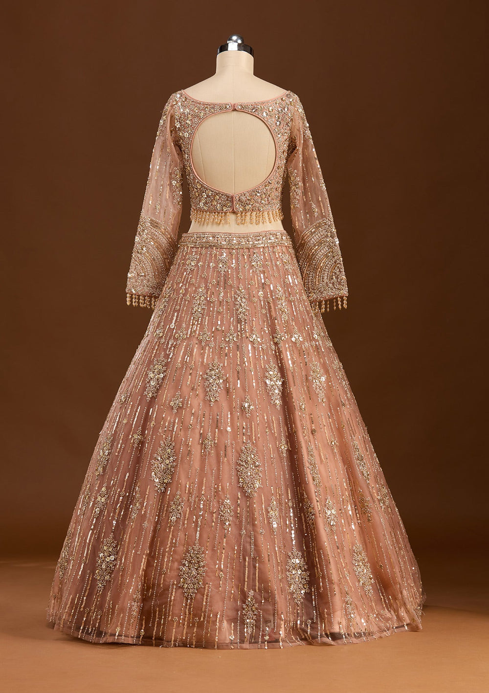 Peach Sequins Net Readymade Lehenga-koskii
