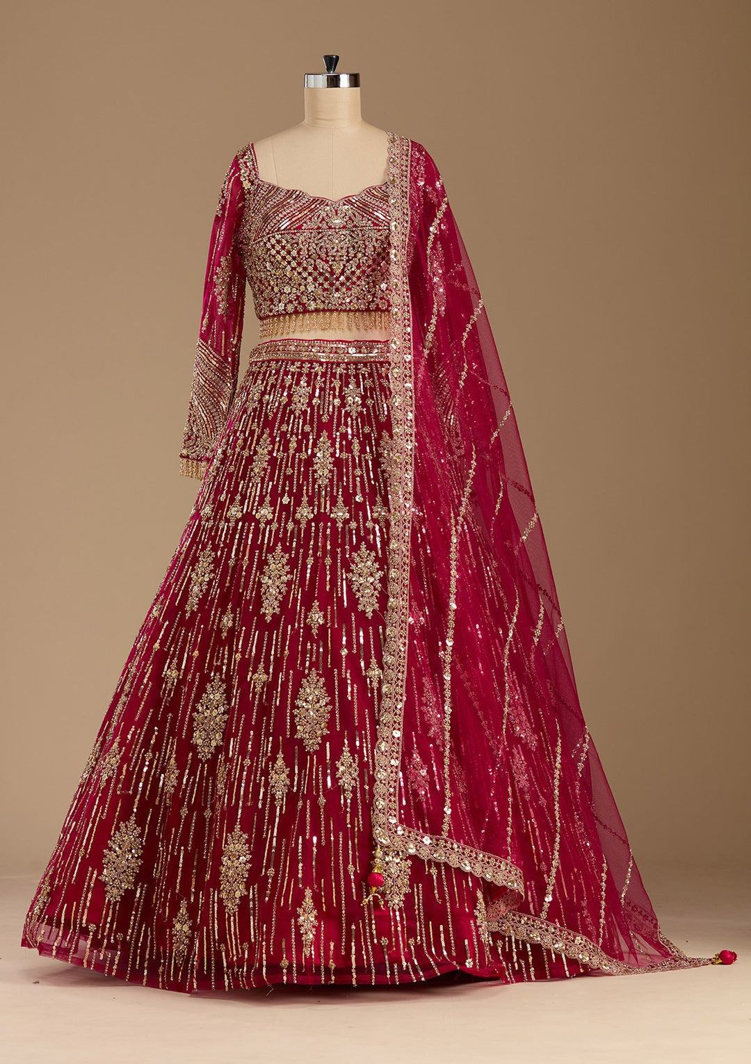 Rani Pink Sequins Net Readymade Lehenga-koskii