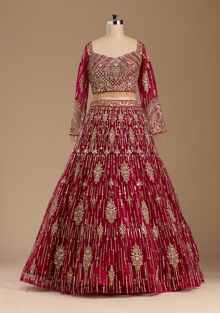 Rani Pink Sequins Net Readymade Lehenga-koskii