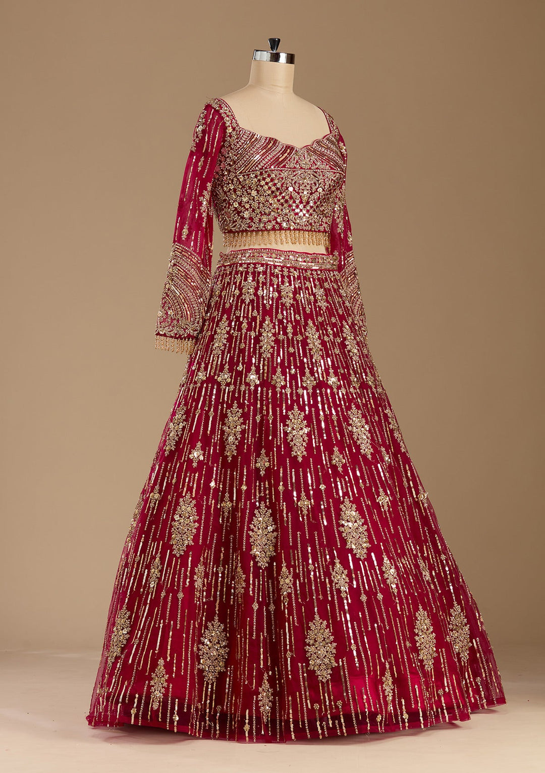 Rani Pink Sequins Net Readymade Lehenga-koskii