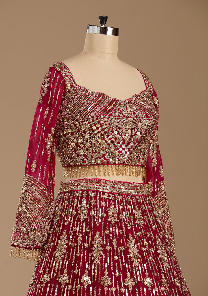 Rani Pink Sequins Net Readymade Lehenga-koskii