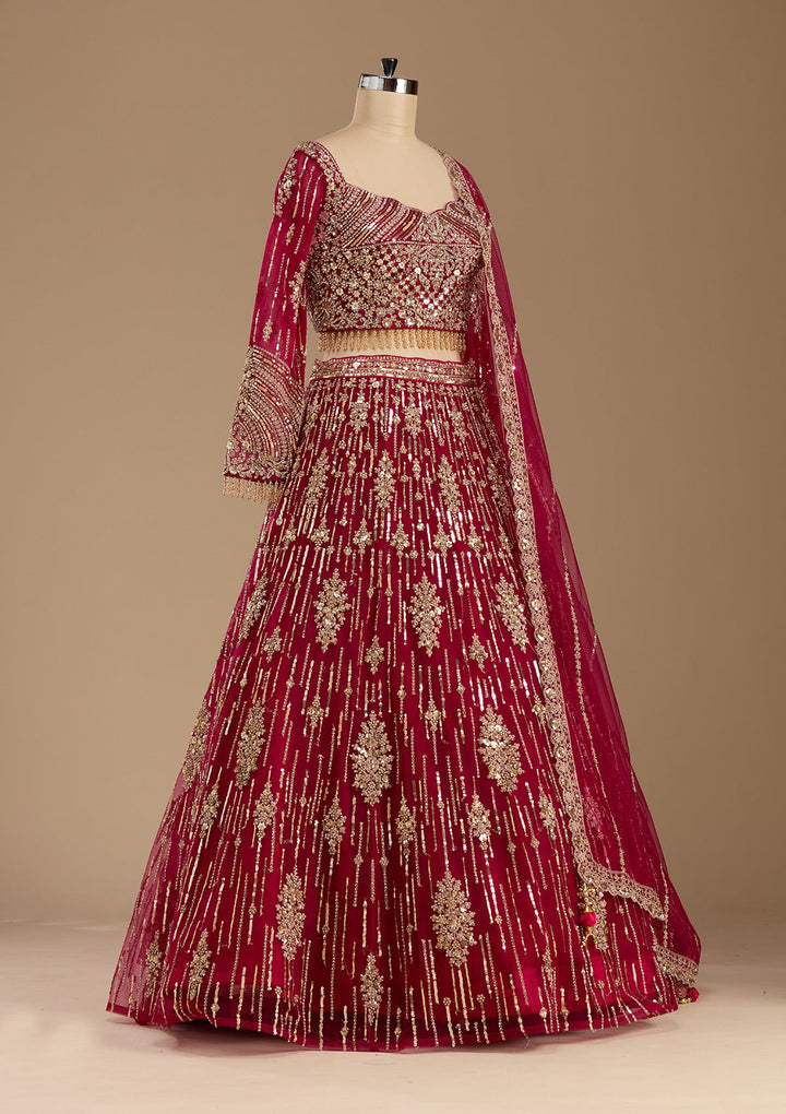 Rani Pink Sequins Net Readymade Lehenga-koskii