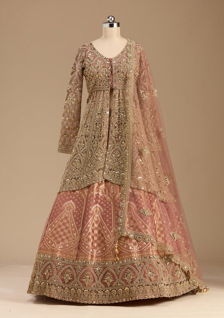 Onion Pink Cording Net Readymade Lehenga-koskii