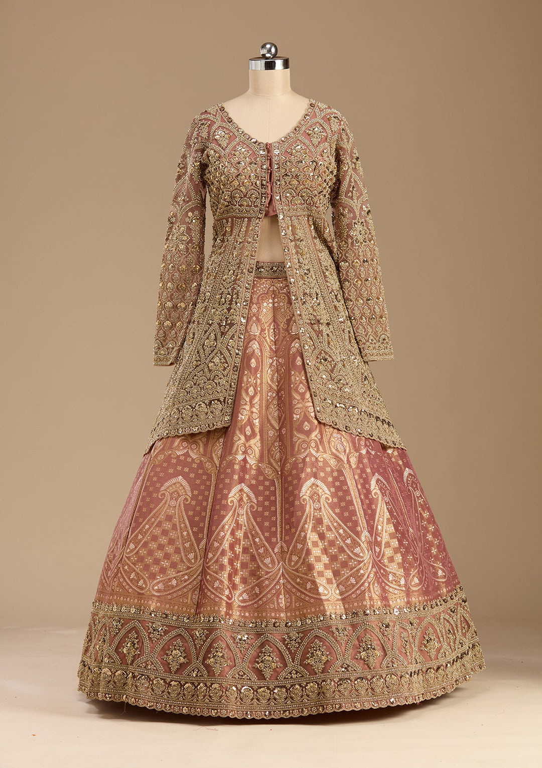 Onion Pink Cording Net Readymade Lehenga-koskii