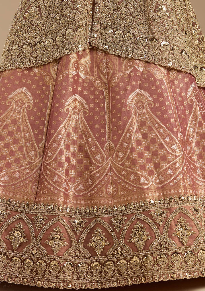 Onion Pink Cording Net Readymade Lehenga-koskii
