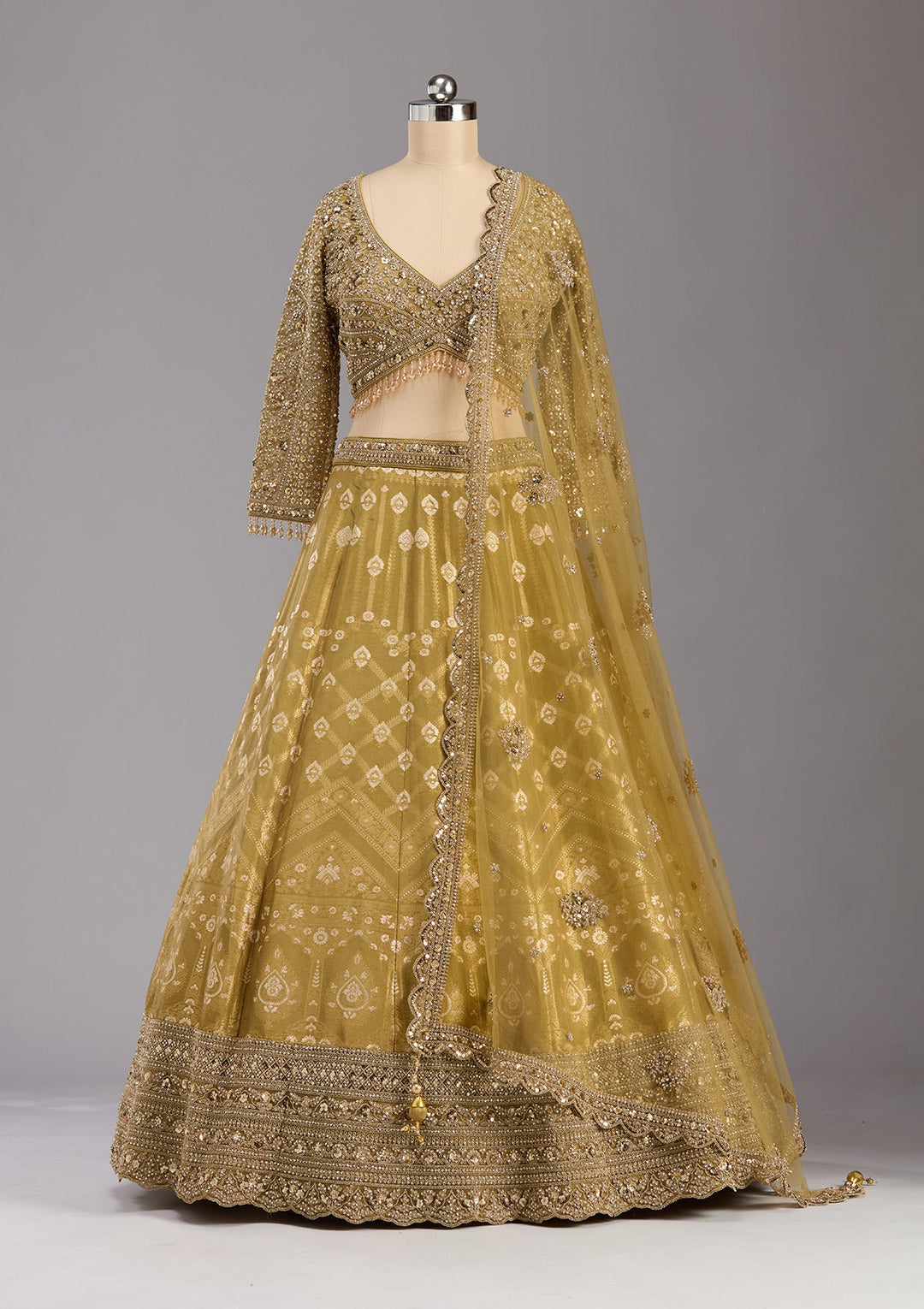 Mehendi Cording Banarasi Readymade Lehenga-koskii